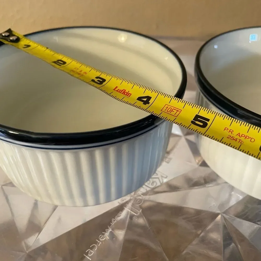 Dansk White Blue Rimmed Ribbed Bistro 4 inch Serving Bowls x 2 Portugal